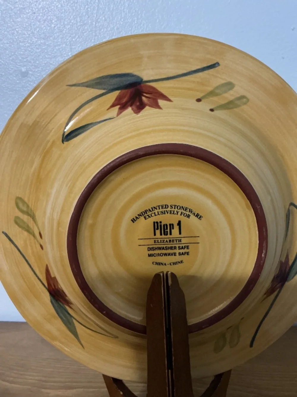 Handpainted Pier 1 Elizabeth Stoneware Bowl With Floral Design 9.5